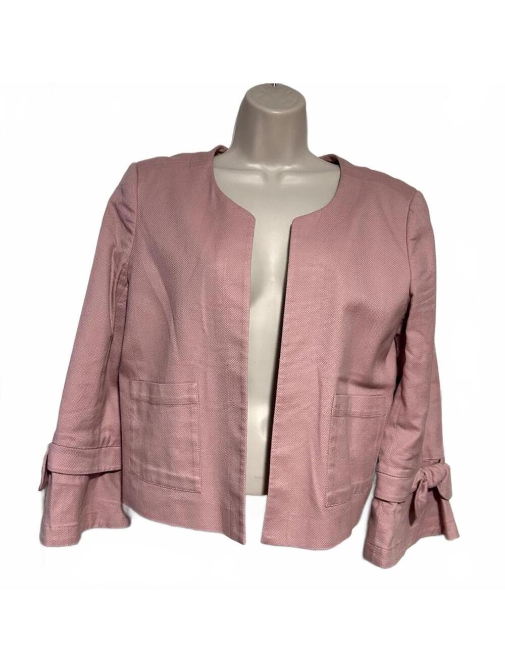 Loft Blush Pink Open Front Cropped Jacket with 3/4 Sleeves | Size Medium